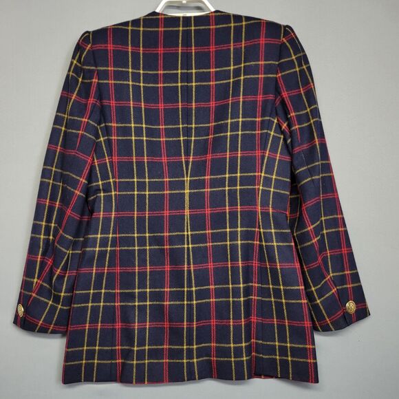 Evan Picone 100% Wool Tweed Evan Blazer Jacket Womens Petite 6 Blue Plaid Button - Picture 15 of 16